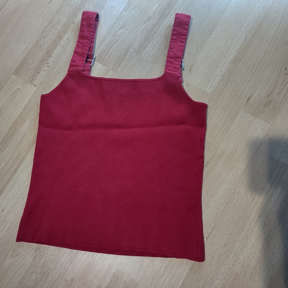 Spenser Jeremy Buckled Scarlet Ribbed Tank Top - Picture 7 of 7